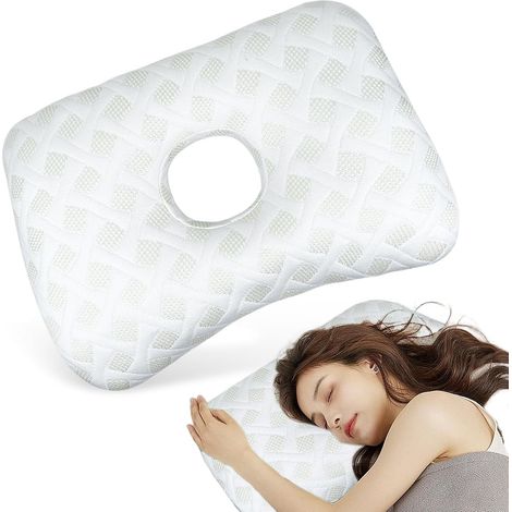 Coussin De Piercing Avec Trou, Oreiller Avec Trou Coussin Piercing, L'oreiller Original Avec Un Trou, Oreiller Beignet, Coussin Donut Pour Les Oreilles Latérales Et Le Soulagement De La Douleur(Blanc) (1/5)