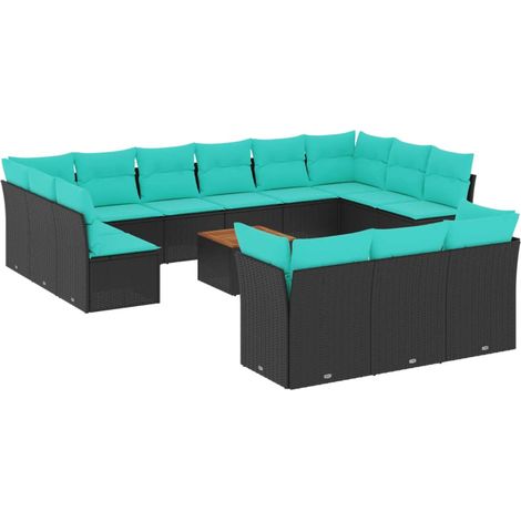 Set de sofás de jardín y cojines 14 pzas ratán sintético negro vidaXL (1/5)