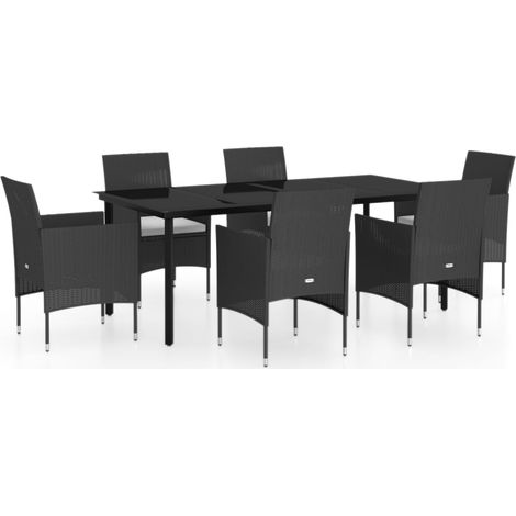 Maison Exclusive - 7-tlg. Garten-Essgruppe mit Kissen Schwarz
