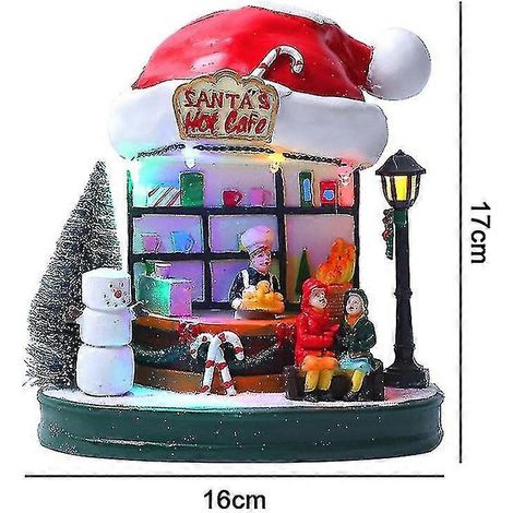 Crèche de Noël en résine avec lumières LED, veilleuse musicale, style village et ville (1/4)