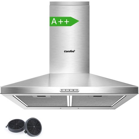 Comfee – Hotte décorative 60cm – 400 m³/h – Classe A++ – 3 vitesses – Recyclage ou évacuation – Moteur sans balais – Éclairage LED
