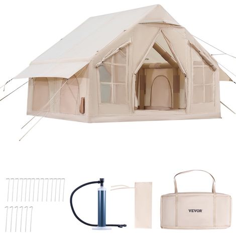 Aufblasbare Zelte für Camping 3x3x2,3 m, 4–6 Personen, 300D Oxford 4-Jahreszeiten-Glamping-Zelt mit Handpumpe, Ofenanschluss, 2 Türen & 4 Netzfenstern, inkl. Aufbewahrungstasche für Transport (1/5)