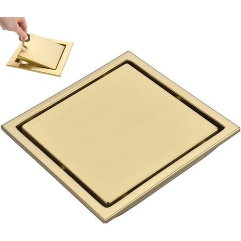 Quadratischer Bodenablauf Bodenablauf aus Edelstahl 304 Quadratischer, verdeckter Bodenablauf Bodenablauf für Bad/Dusche 15 cm Gold Mit herausneh (1/5)