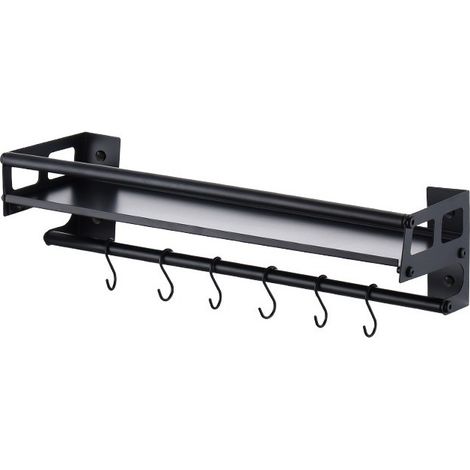 Acier inoxydable Porte Ustensiles Cuisine avec 6 Crochets, Adhésif/Perçage 2 Façons D'installer Support Rangement Ustensiles Cuisine,40cm, Noir (1/4)