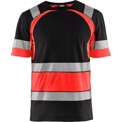 T-shirt de travail haute visibilité Blaklader 100% coton Noir / Rouge Fluo L
