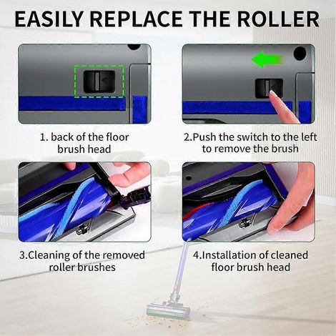 Bocchetta per aspirapolvere per V7, V8, V10, V11, V15, G5, Gen5, testina di pulizia a rullo flessibile a cambio rapido con illuminazione a LED verde su tutta la superficie. (1/5)
