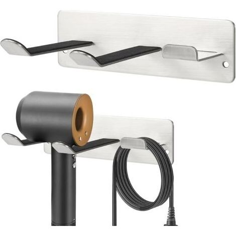 Support de Sèche-Cheveux,Support Mural Compatible avec Tous Les Sèche-Cheveux,Organisateur D'espace pour Salle de Bains/Chambre à Coucher/Salle de Bains/Salon de Coiffure, Acier Inoxydable304 (Argent)