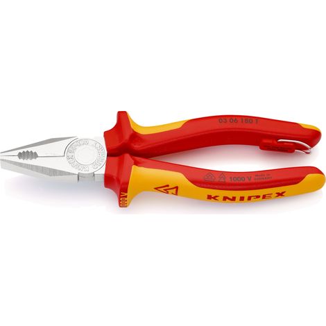 KNIPEX 03 06 180 T BK Alicate universal Aislado con fundas multicomponente, homologado por VDE con anilla de fijación aislada e integrada para colocar una protección anticaída cromado 180 mm (1/9)