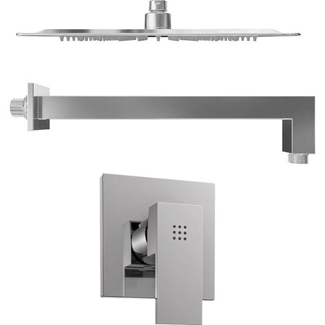 Set doccia squadrato cromato Miscelatore incasso monocomando con braccio e soffione 20x20 cm (1/4)