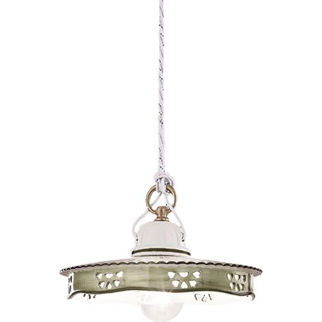 Lampadario Classico Alessandria Ceramica E Ottone Satinato Decorato 1 Luce E27 (1/4)