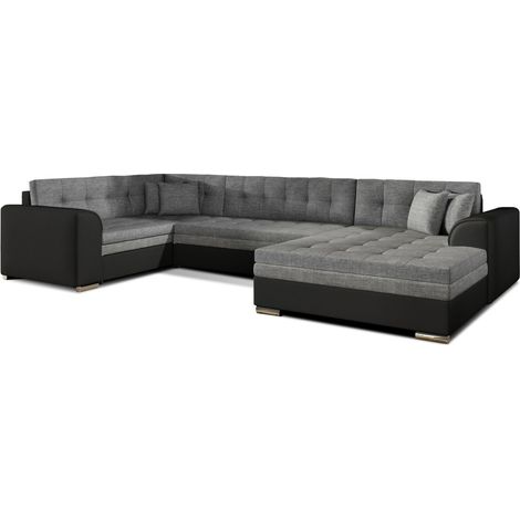 Canapé panoramique convertible CALDERO 5 places gris et noir – angle droit (1/5)
