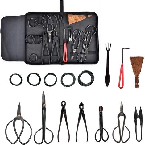 15 Pièces Ensemble d'Outils de Jardinage, avec Coupe Ciseaux en Acier Au Carbone, Coupe-Bordures Concave, Coupe-Bordures, Pince à bonsaï, Cadeaux de kit Jardinage pour Homme et Femme (B) (1/5)