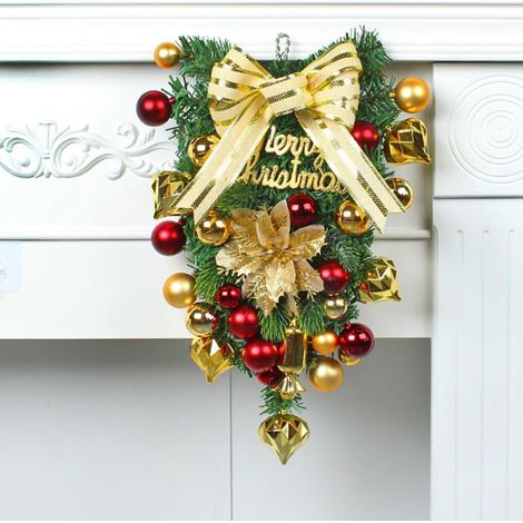 Guirlande De Noël Artificielle - Forme Goutte - Pour Porte Extérieure Intérieure - 47 Cm - Rouge Jaune - 1 Pièce (1/5)