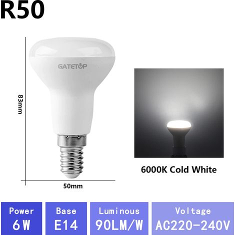 (R50 6000K, AC220V-240V) Lot de 3 ampoules LED pour salle de bain, sans scintillement, pour usage domestique (1/3)