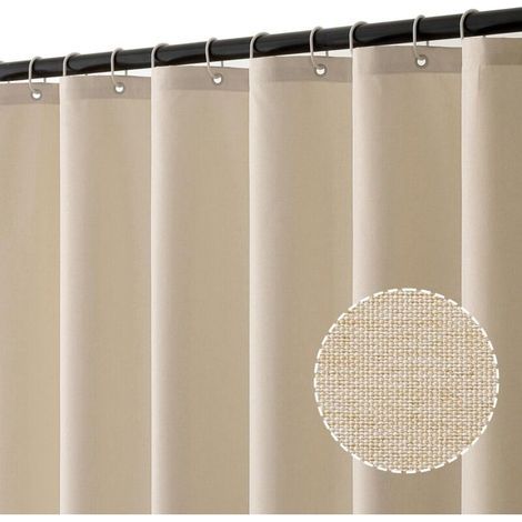 Duschvorhang aus strukturiertem Leinen, 150 x 180 cm, Hellbeige – Strapazierfähig, luxuriöser Hotelstil, wasserdicht, schimmelresistent, waschbar, für Badezimmer, mit 8 Ringen