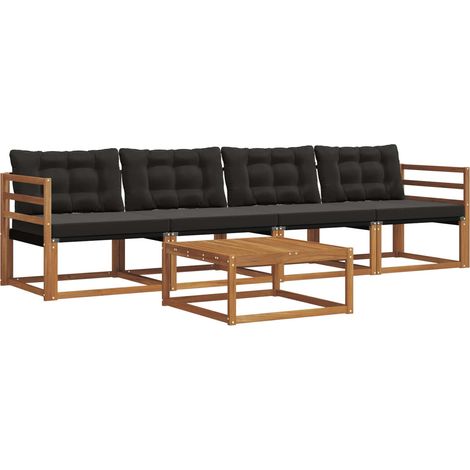 Conjunto de sofás de exterior con cojín 5 pcs Natural y negro vidaXL