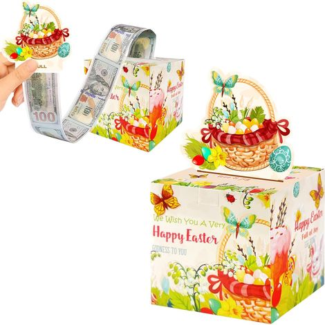 Easter Money Pull Box for Cash Gift,Happy Easter Surprise Money Holder Gifts for Kids Adults,DIY Funny Spring Cash Boxes with 50 Pcs Transparent Bags (1/5)