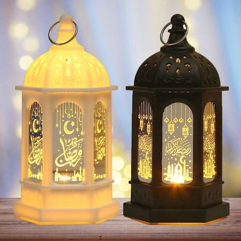 Lanterne LED Eid Mubarak, décoration vintage Ramadan à piles (noir et blanc) (1/5)