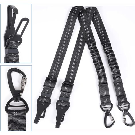 Ceinture Sécurité Chien Voiture, 3 en 1 Laisse Chien réglable de Longueur avec D'absorption des Chocs Barre de Verrouillage de Sécurité pour Tous Les Animaux, Chats et Chiens - Nylon Noir - 2 Pièces (1/5)