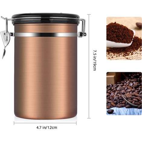 Großer, luftdichter Kaffeebehälter aus Edelstahl, schwarz, Küchenaufbewahrungsbox mit auslaufsicherem Deckel, goldfarben, 1,8 l (1/3)