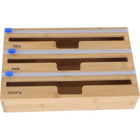 Dispenser en Bambou Naturel 3 Fentes pour Film Alimentaire et Papier Aluminium - Accessoire Cuisine Salle de Bain (1/5)