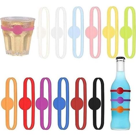 Silicone Glass Marker, Silicone Ring in 12 Mixed Colors, Charm for Wine Glass, Drinking Glass, Reusable (1/4)
