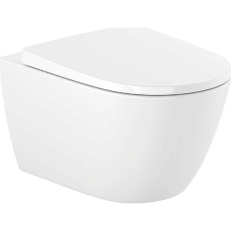 Cuvette WC suspendu sans bride ROCA Ona Vortexflush blanc avec abattant frein de chute