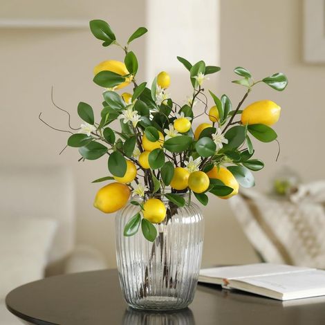 Artificial Lemon Branches, Bouquet of 8 Fake Yellow Lemon Heads, Artificial Lemon Branches for Kitchen, Dining Room, Bedroom, Table (1/5)