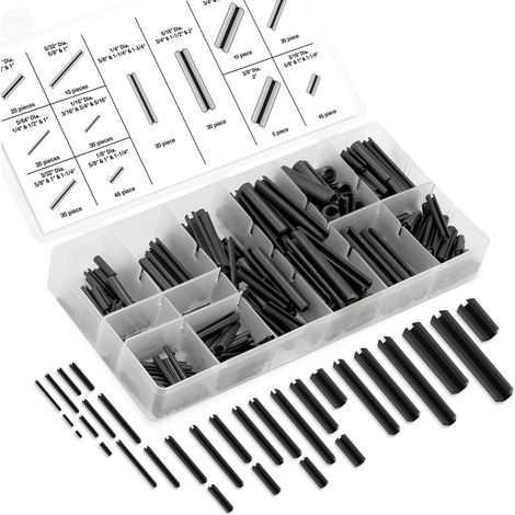 Assortiment de goupilles enroulables avec étui de rangement Acier à ressort 315 pièces, noir (1/5)