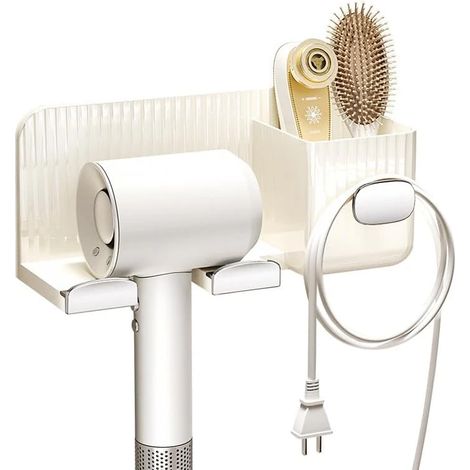 Support pour sèche-cheveux, support pour sèche-cheveux avec gestion des câbles, support mural pour sèche-cheveux sans perçage, pour lit de salle de bain (1/5)