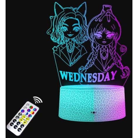 Lampada notturna 3D di Mercoledì Addams - LED RGB con telecomando e controllo touch, 7 colori variabili, decorazione per camera da letto e soggiorno.