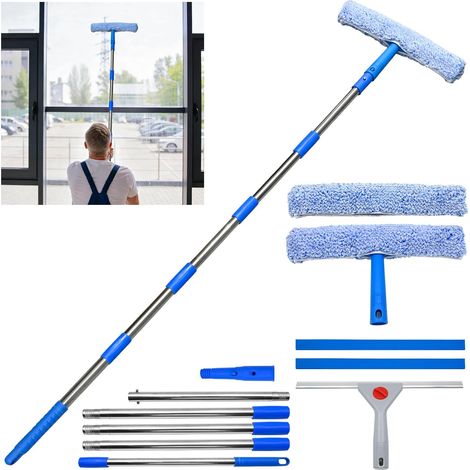 Nettoyeur Vitres Télescopique 2 en 1, Raclette Vitre avec Manche Extensible 2,10m, Lave Vitre avec Microfibre Amovible, Outil Nettoyage Fenêtres, Miroirs, Salle de B ain (1/5)