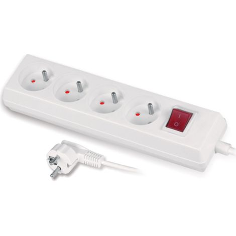 Prolunga con interruttore, 4 prese, 10A, 5m, OMY 3x1, bianca, PS-470WS
