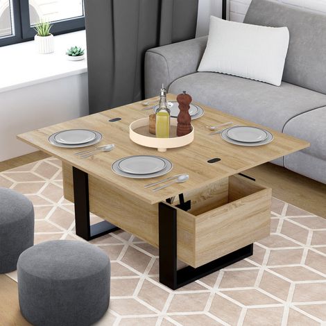Mesa de centro rectangular convertible en mesa de comedor de diseño industrial PHOENIX