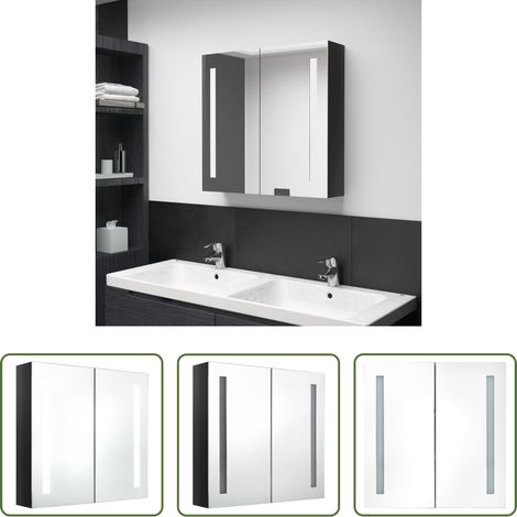 vidaXL Miroir de toilette - Armoire de salle de bain à miroir LED noir brillant 62x14x60 cm (1/5)