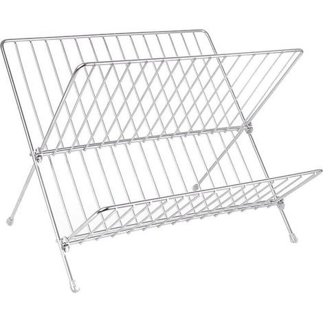 Scolapiatti. Scolapiatti pieghevole a due livelli, a forma di X, di grande capacità, realizzato in acciaio inossidabile dal design minimalista.