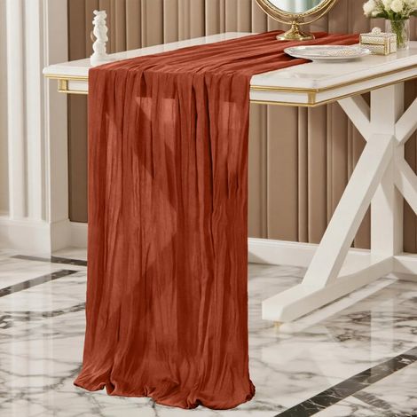 Runner da tavolo in garza color ruggine, 300 x 90 cm, stile bohémien, perfetto per matrimoni, feste, Capodanno, addii al nubilato e decorazioni per la tavola della cucina. (1/5)