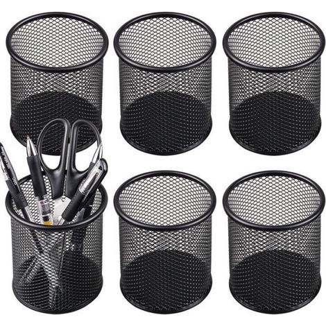 Pot à Crayon Métal - - 6pcs - Noir - Multifonctionnel Porte-crayons Pot Stylo pour Bureaux Pupitres (1/4)