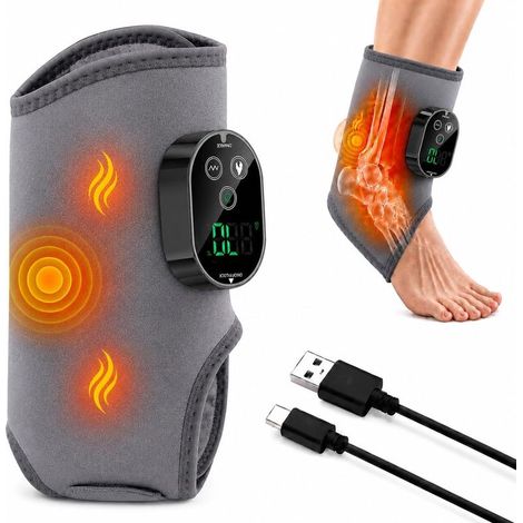 Appareil Massage des Pieds 3 en 1, Masseur Pied Électrique Sans Fil avec Chaleur et Vibration, 6 Niveaux de Chaleur, 3 Modes de Massage, Batterie 3000mAh, pour Chevilles, Talons et Dessus du Pied Gris (1/5)