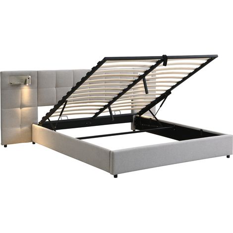 Polsterbett 180x200 cm mit hydraulischem Stauraum, USB, kabellosem Laden und Licht, Grau (1/5)