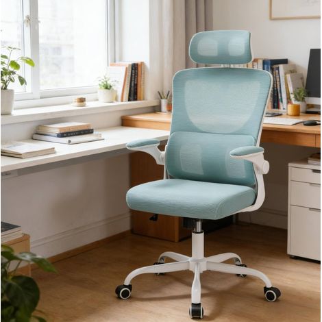 Bürostuhl 62x69.5x116-123.5 cm blau aus Mesh und Metall mit Kopfstütze und klappbaren Armlehnen (1/5)