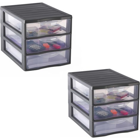 tour de rangement plastique A4, 3 tiroirs, x2, gris (1/4)