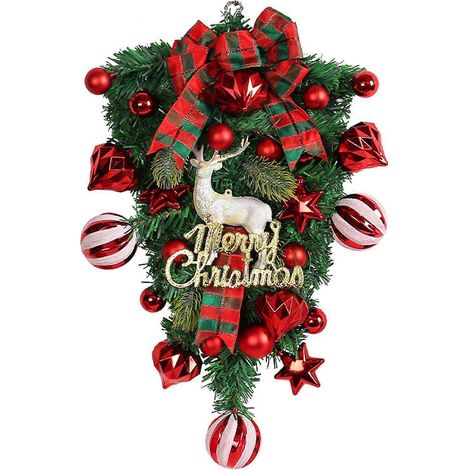 Hängender umgedrehter Weihnachtsbaum mit Elch, künstlicher umgedrehter Weihnachtsbaum, Weihnachtskranz, Weihnachtstürdekoration (Elch) (1/5)