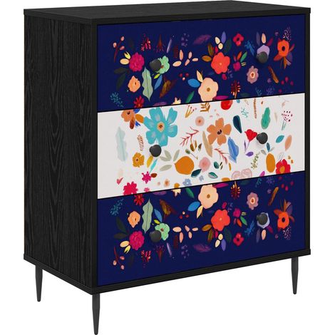 Maison Exclusive - Cassettiera MAINZ Stampa floreale 66 x 36,5 x 76 cm Rovere Nero (1/5)