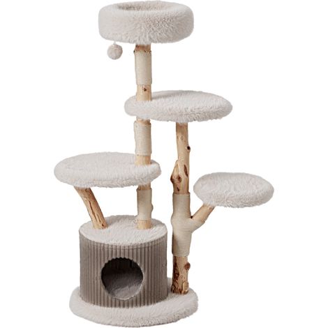 Fudajo Forest Tree Árbol rascador de 146 cm, con aspecto de madera natural, árbol para gatos con casita, cama y pelota de juego (1/5)