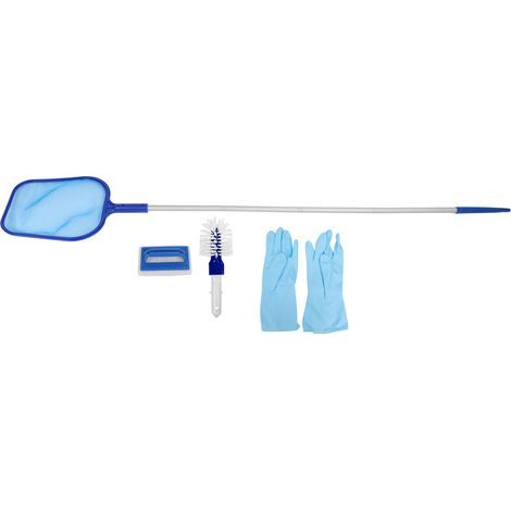 Schwimmbadreinigungsset mit Laubkescher, Stange, Schwamm, Bürste, Handschuhen und Zubehör (1/5)