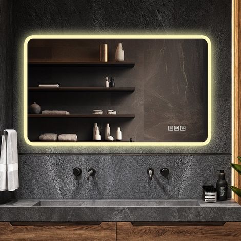 Miroir LED 60x100 cm – Miroir salle de bain avec bord en verre dépoli, 3 couleurs, anti-buée, mémoire, IP44, montage horizontal ou vertical (1/5)