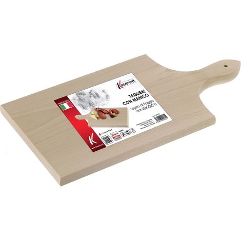 TAGLIERE IN LEGNO FAGGIO CON MANICO 40X20X2 H CM IDEALE PER LA TUA CUCINA (1/2)