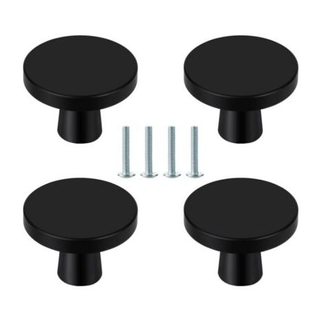 Set mit 4 runden, schwarzen Möbelknöpfen für Schubladen, Küche, Kommode und Kleiderschrank