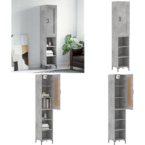 Buffet haut Gris béton 34,5x34x180 cm Bois d'ingénierie - Buffet Design Moderne - Meuble De Rangement - Armoire Grise - Mobilier Salon - Commode Gris - Home & Living (1/5)